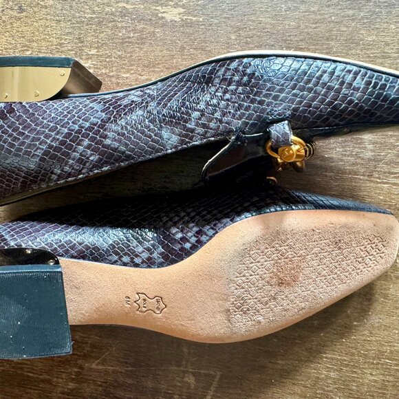 TORY BURCH Jessa black & grey leather buckle horse head block heel loafer 6M - Picture 4 of 12